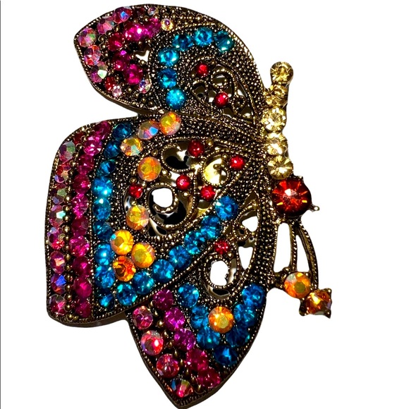 Butterfly Brooch With Preciosa Crystals - 20K Gold Plated, Convertible To Pendant - View #4